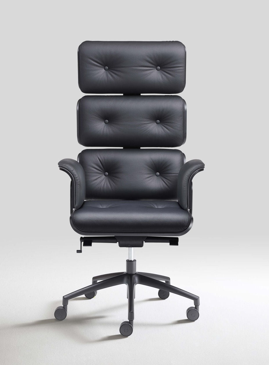 Armadillo Matt Black Luxury Office Chair with High Back / Genuine Italian Leather - |VESIMI Design|