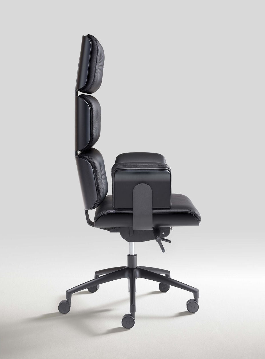 Armadillo Matt Black Luxury Office Chair with High Back / Genuine Italian Leather - |VESIMI Design|