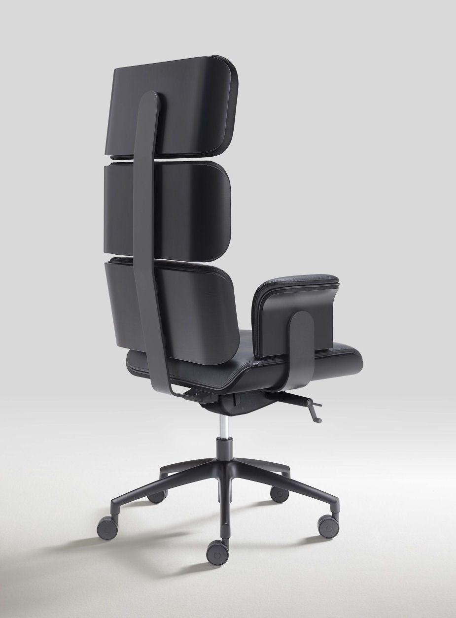 Armadillo Matt Black Luxury Office Chair with High Back / Genuine Italian Leather - |VESIMI Design|
