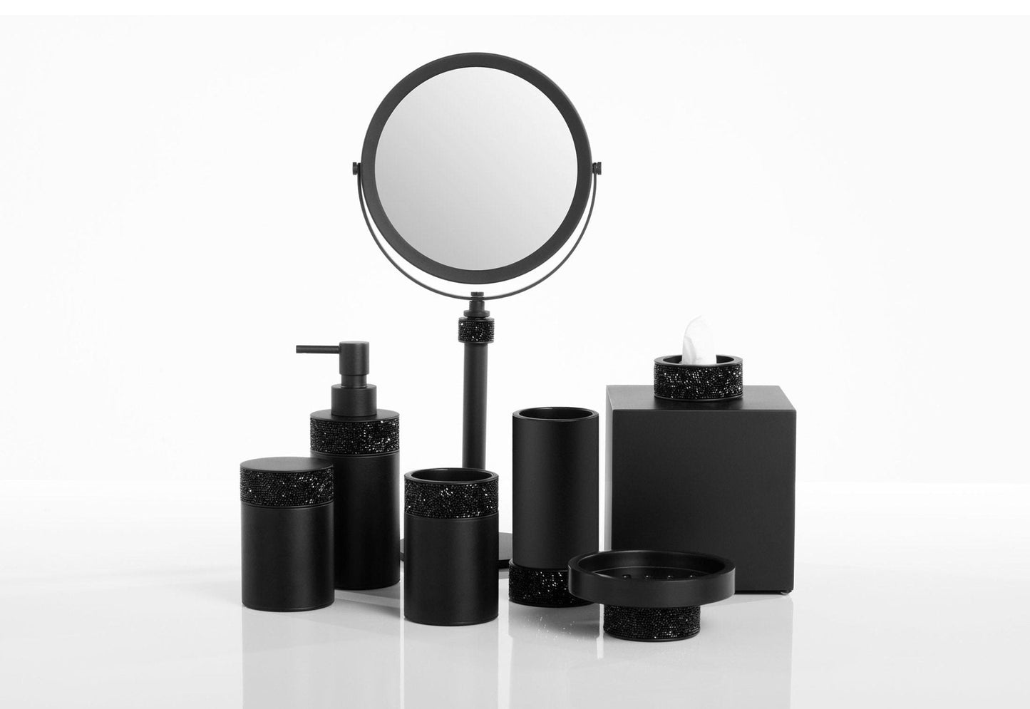 Black Matt Design Cosmetic Mirror with Swarowski® Crystals - |VESIMI Design|