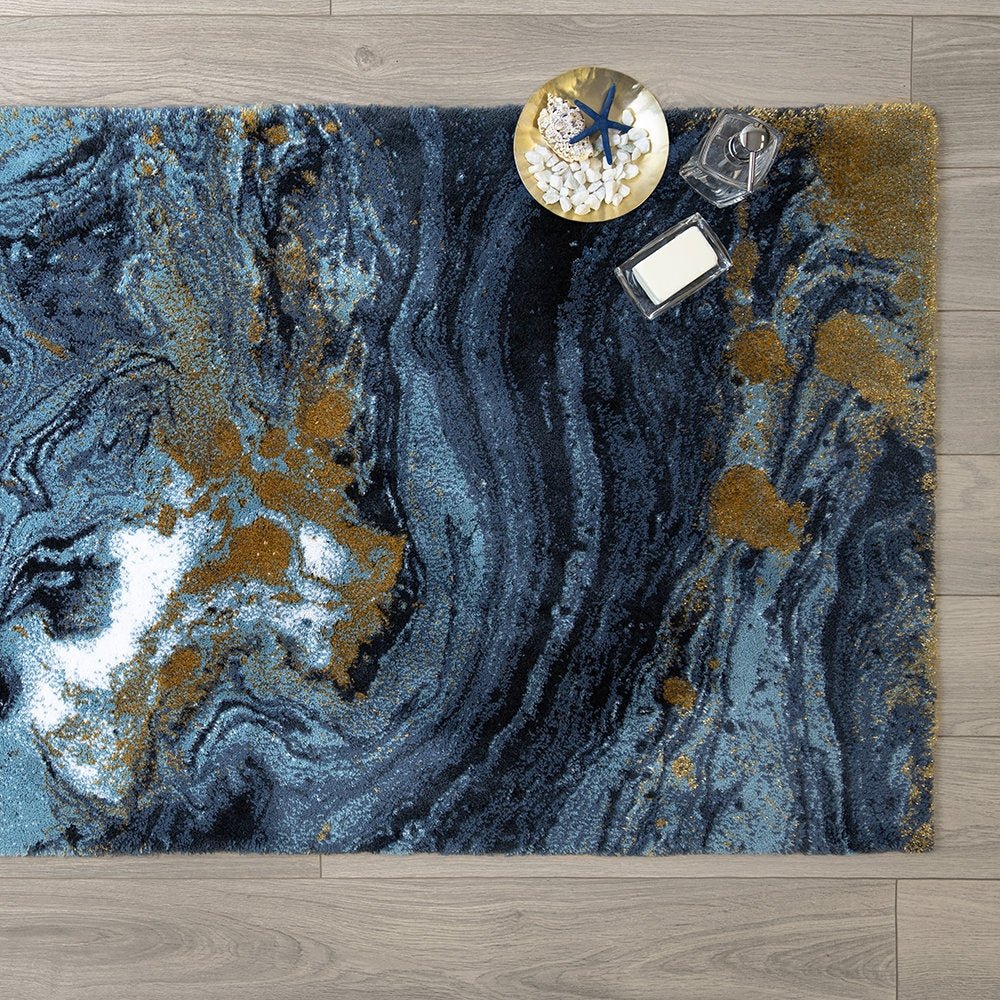Dark Blue Midnight Egyptian Cotton Bathroom Rug - |VESIMI Design| Luxury and Rustic bathrooms online