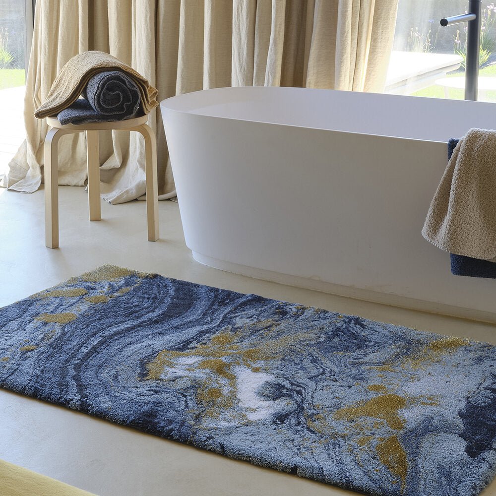 Dark Blue Midnight Egyptian Cotton Bathroom Rug - |VESIMI Design| Luxury and Rustic bathrooms online