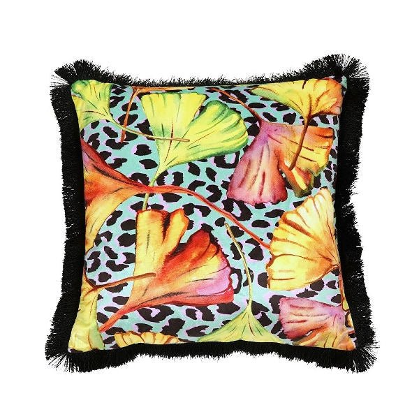 Design Cushion with Fringes Ginkgo - |VESIMI Design| Luxury Bathrooms and Home Decor
