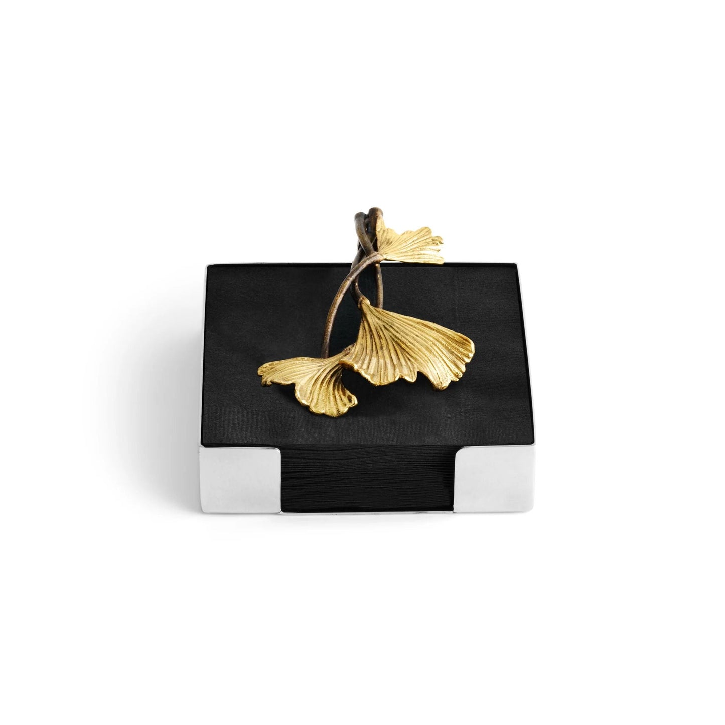 Držák na ubrousky Golden Ginkgo od Michael Aram z mosazi a nerezové oceli, dostupný jako koktejlový a jídelní držák, s motivem zvlněných ginkgo listů, Waterfall Bathrooms.