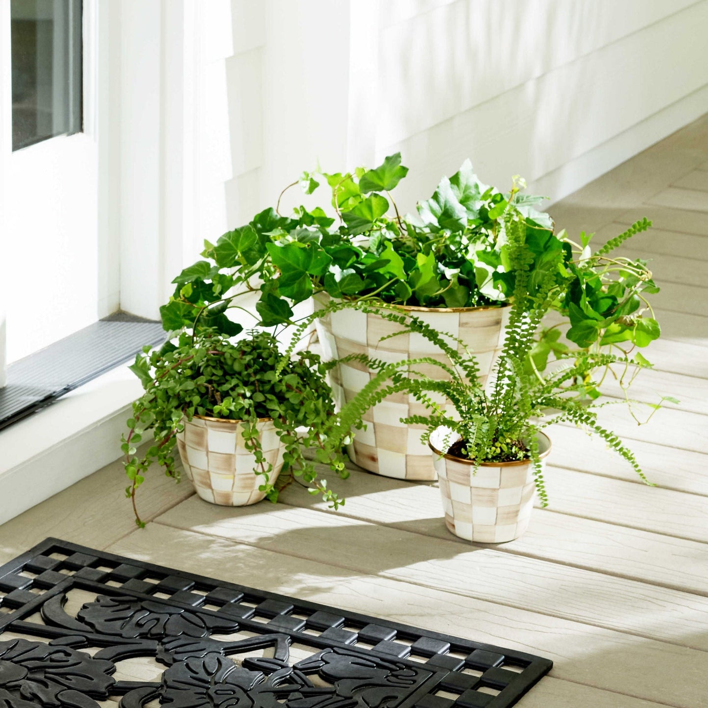 Extra velký smaltovaný Mocha Check květináč MacKenzie-Childs