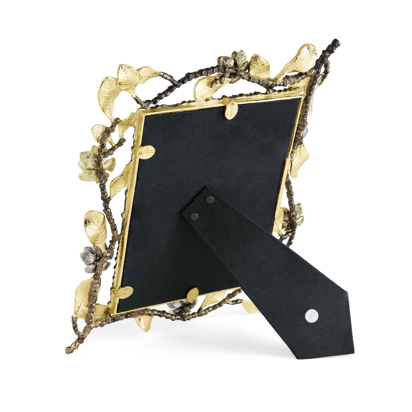 Fotorámeček Vintage Bloom od Michael Aram ve dvou velikostech, zdobený motivem botanických květů, s povrchovou úpravou Antique Gold, niklem a smaltem, Waterfall Bathrooms.