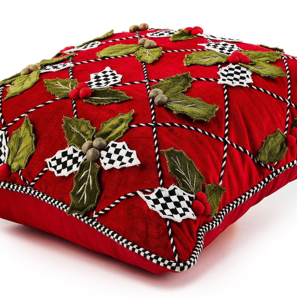Vánoční dekorativní polštář MacKenzie-Childs Holly Lattice