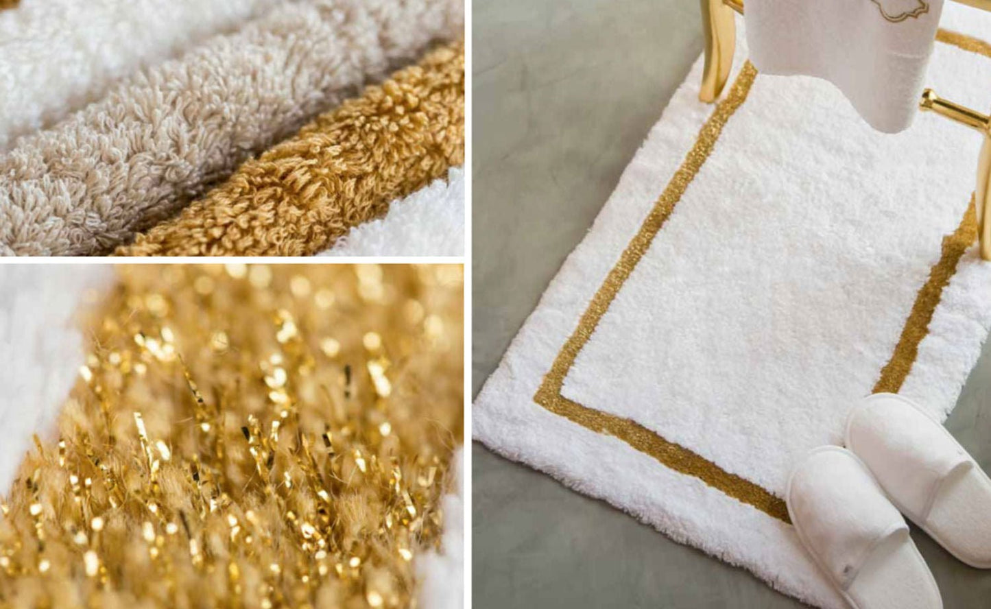 KARAT Luxury Gold & White Bathroom Rug - |VESIMI Design| Luxury and Rustic bathrooms online