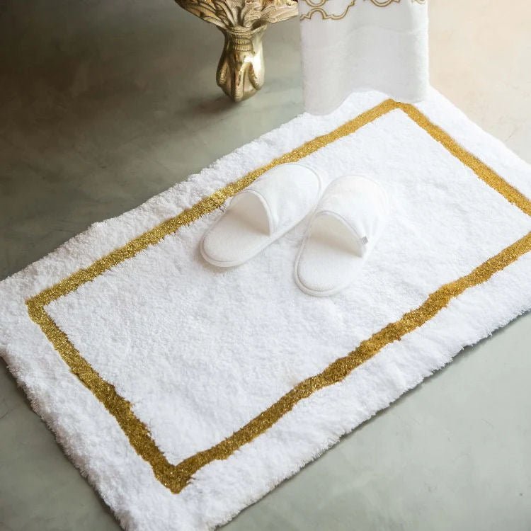 KARAT Luxury Gold & White Bathroom Rug - |VESIMI Design| Luxury and Rustic bathrooms online