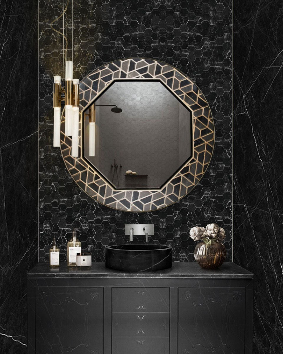 Koi Round Marble Black Vessel Sink by Maison Valentina - |VESIMI Design| Luxury Bathrooms and Home Decor