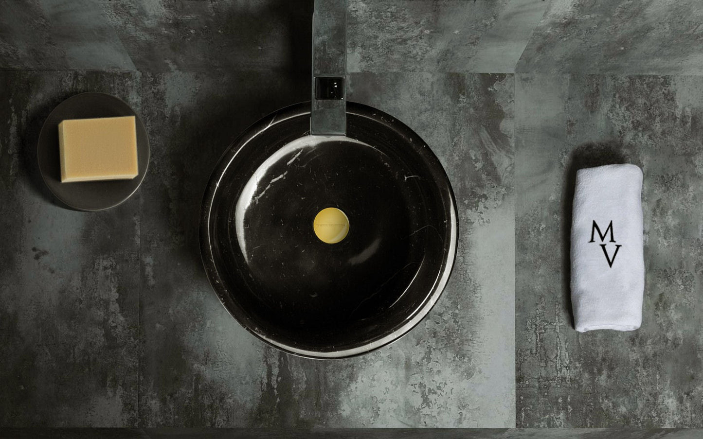 Koi Round Marble Black Vessel Sink by Maison Valentina - |VESIMI Design| Luxury Bathrooms and Home Decor