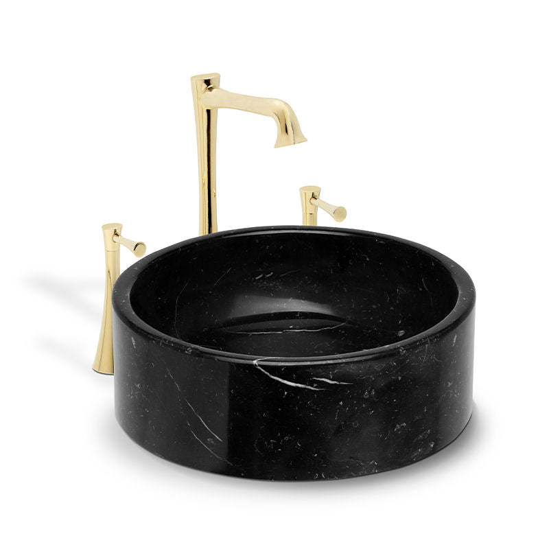 Koi Round Marble Black Vessel Sink by Maison Valentina - |VESIMI Design| Luxury Bathrooms and Home Decor