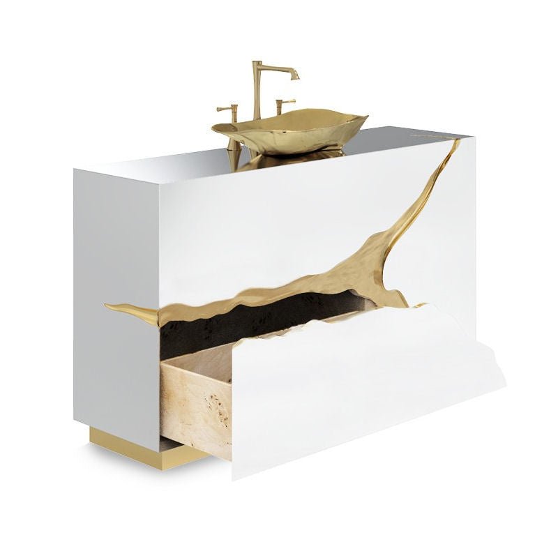 Lapiaz Single Vanity White and Gold Cabinet - |VESIMI Design| Luxury Bathrooms and Home Decor
