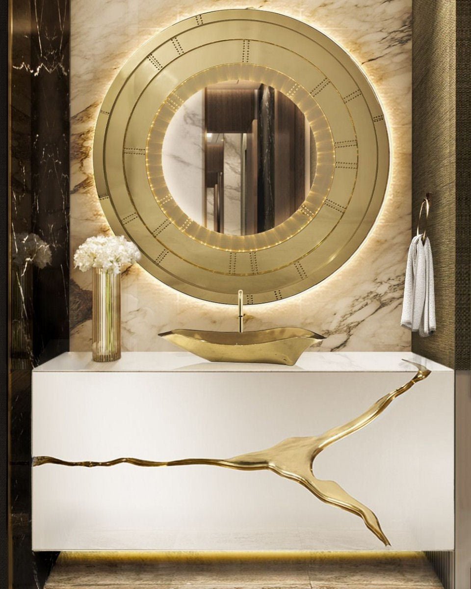 Lapiaz Single Vanity White and Gold Cabinet - |VESIMI Design| Luxury Bathrooms and Home Decor