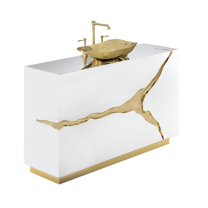 Lapiaz Single Vanity White and Gold Cabinet - |VESIMI Design| Luxury Bathrooms and Home Decor
