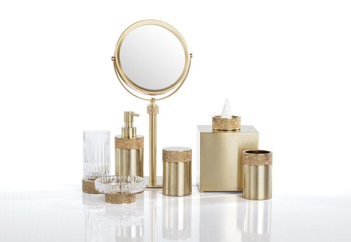 Luxury Decor Walther Matt Gold Cosmetic Mirror with Swarowski® Crystals - |VESIMI Design|