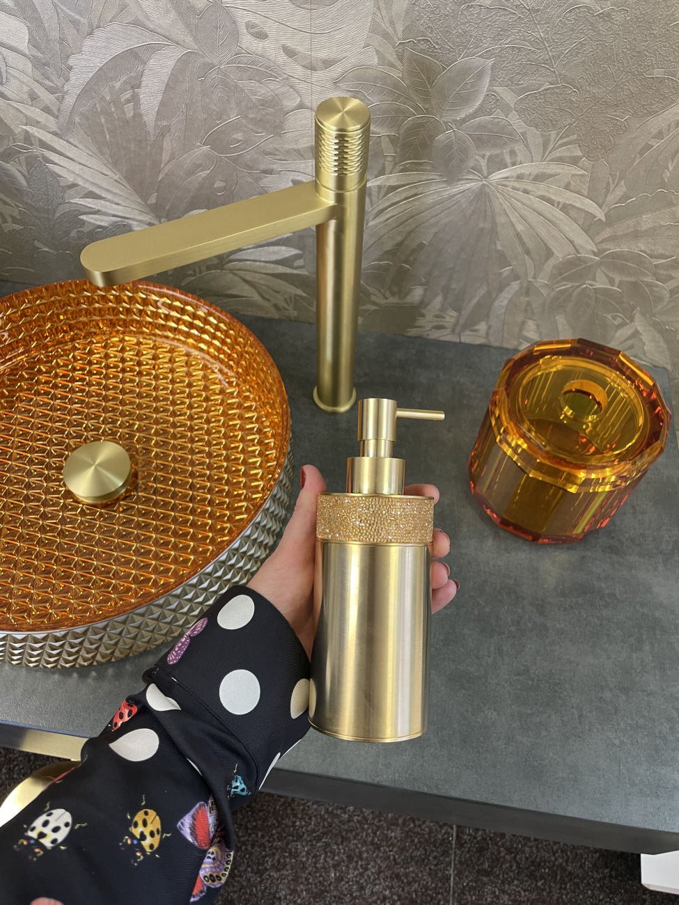 Luxury Matt Gold Swarowski® Crystal Soap Dispenser - |VESIMI Design|