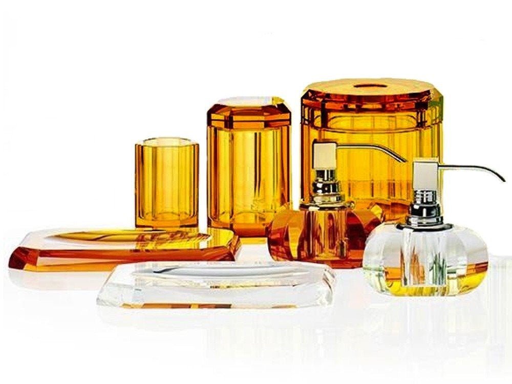 Luxury Shiny Gold Crystal Liquid Soap Glass Dispenser | Amber - |VESIMI Design| Luxury Bathrooms and Home Decor