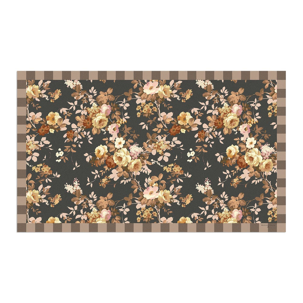 Luxusní velký vinylový kobereček MacKenzie-Childs Cafe Floral s květinovým vzorem a Mocha Check lemem Waterfall Bathrooms