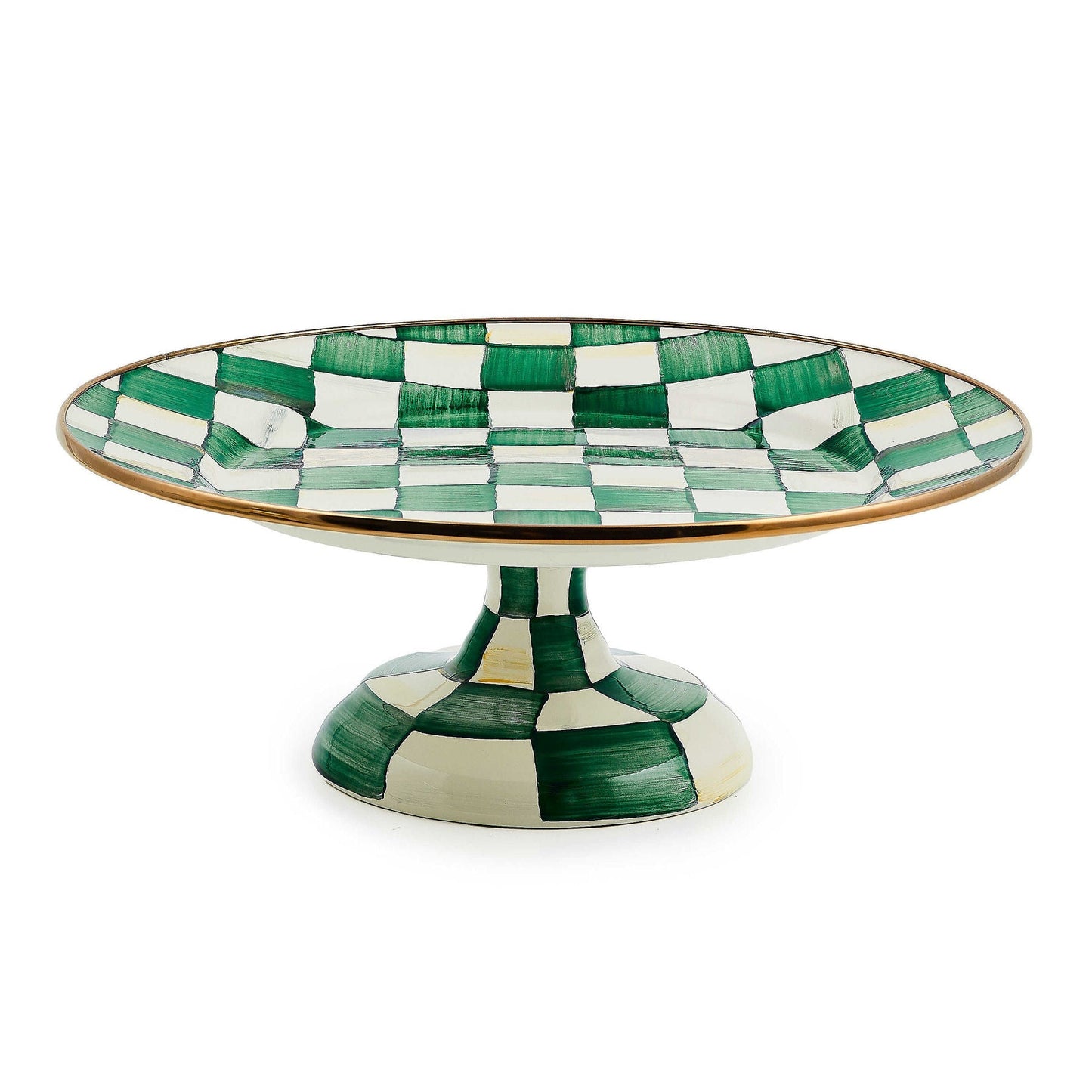 Malý servírovací podnos na nožce Emerald Check od MacKenzie-Childs se zeleným kostkovaným vzorem, Waterfall Bathrooms.