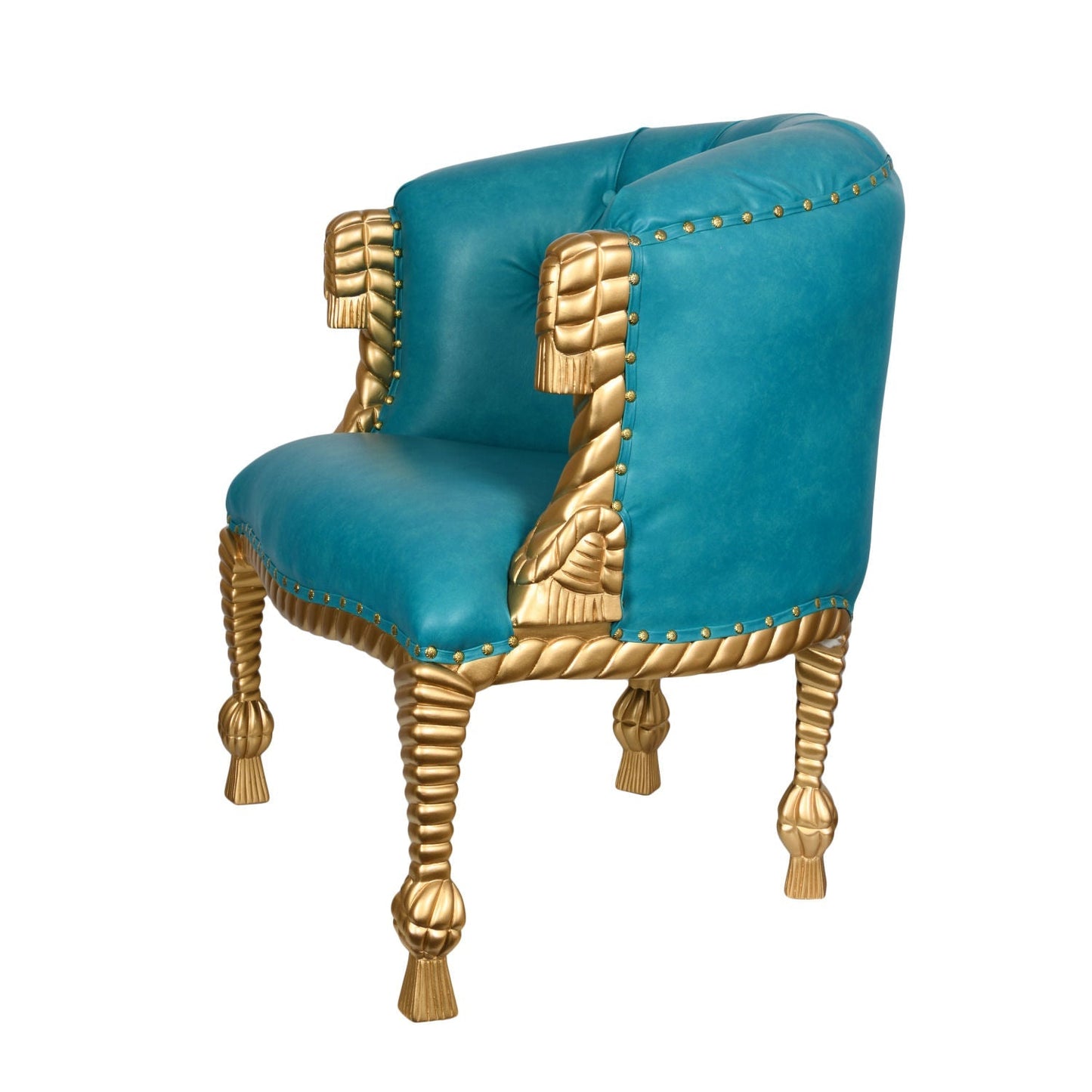 Pool Blue & Gold Mahogany Heavy Carved Armchair - |VESIMI Design| Luxury Bathrooms and Home Decor