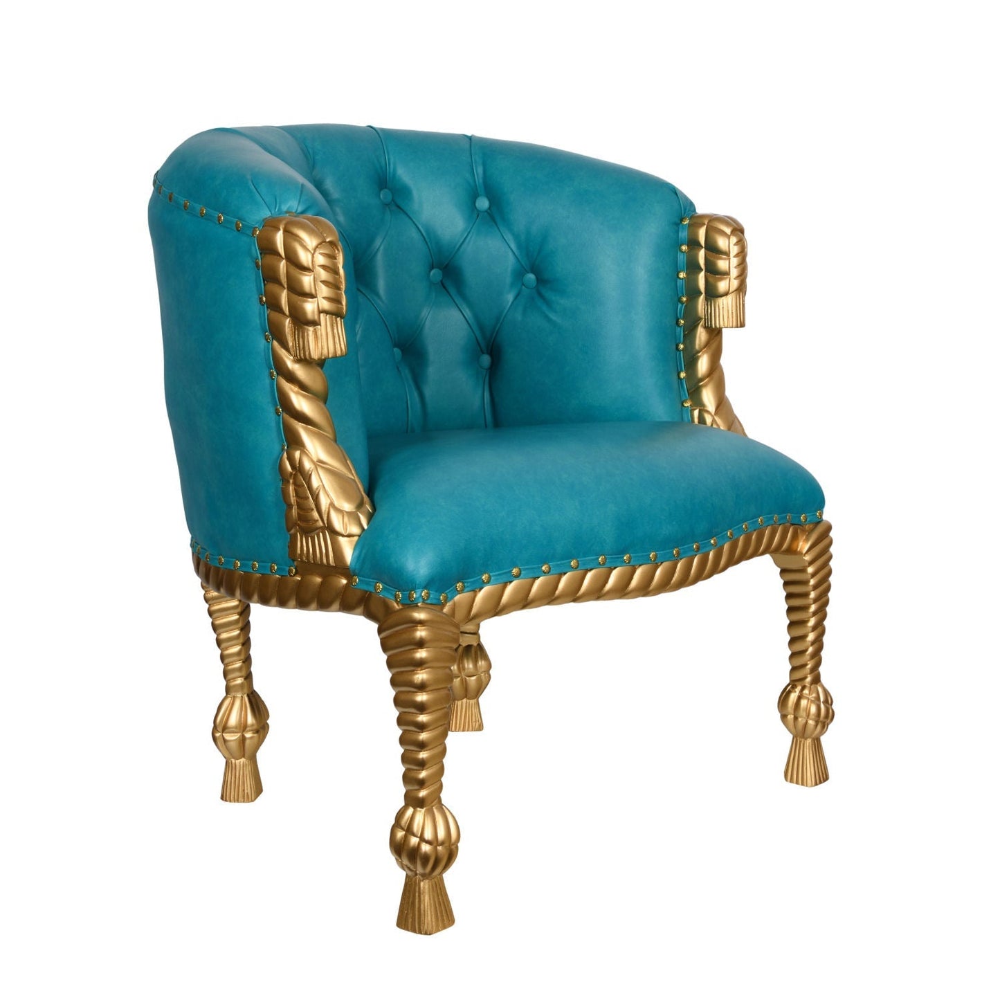 Pool Blue & Gold Mahogany Heavy Carved Armchair - |VESIMI Design| Luxury Bathrooms and Home Decor