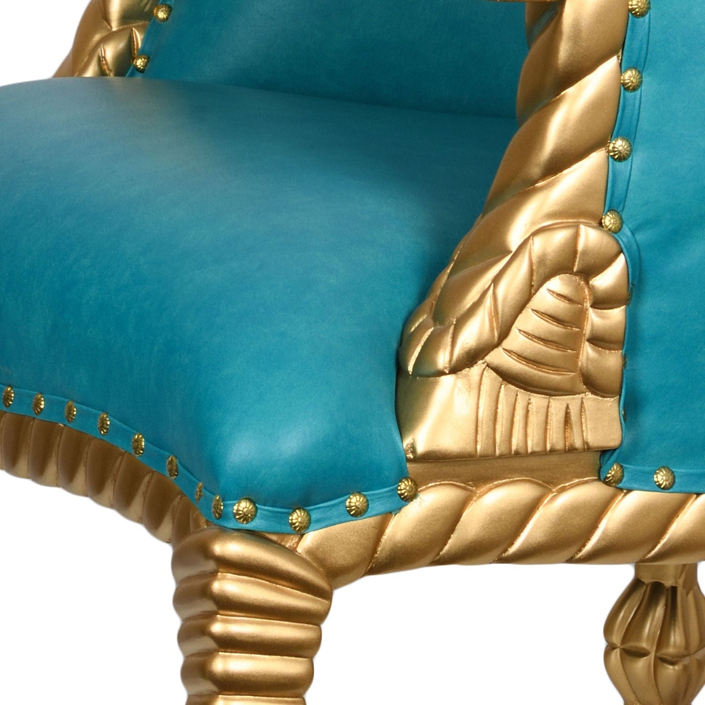 Pool Blue & Gold Mahogany Heavy Carved Armchair - |VESIMI Design| Luxury Bathrooms and Home Decor