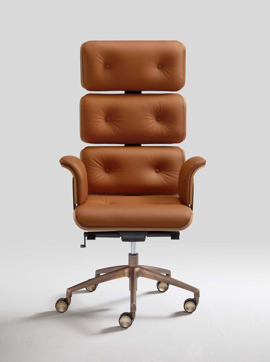Presidential Swivel Armchair Armadillo In Genuine Leather And Bronze Base - |VESIMI Design|