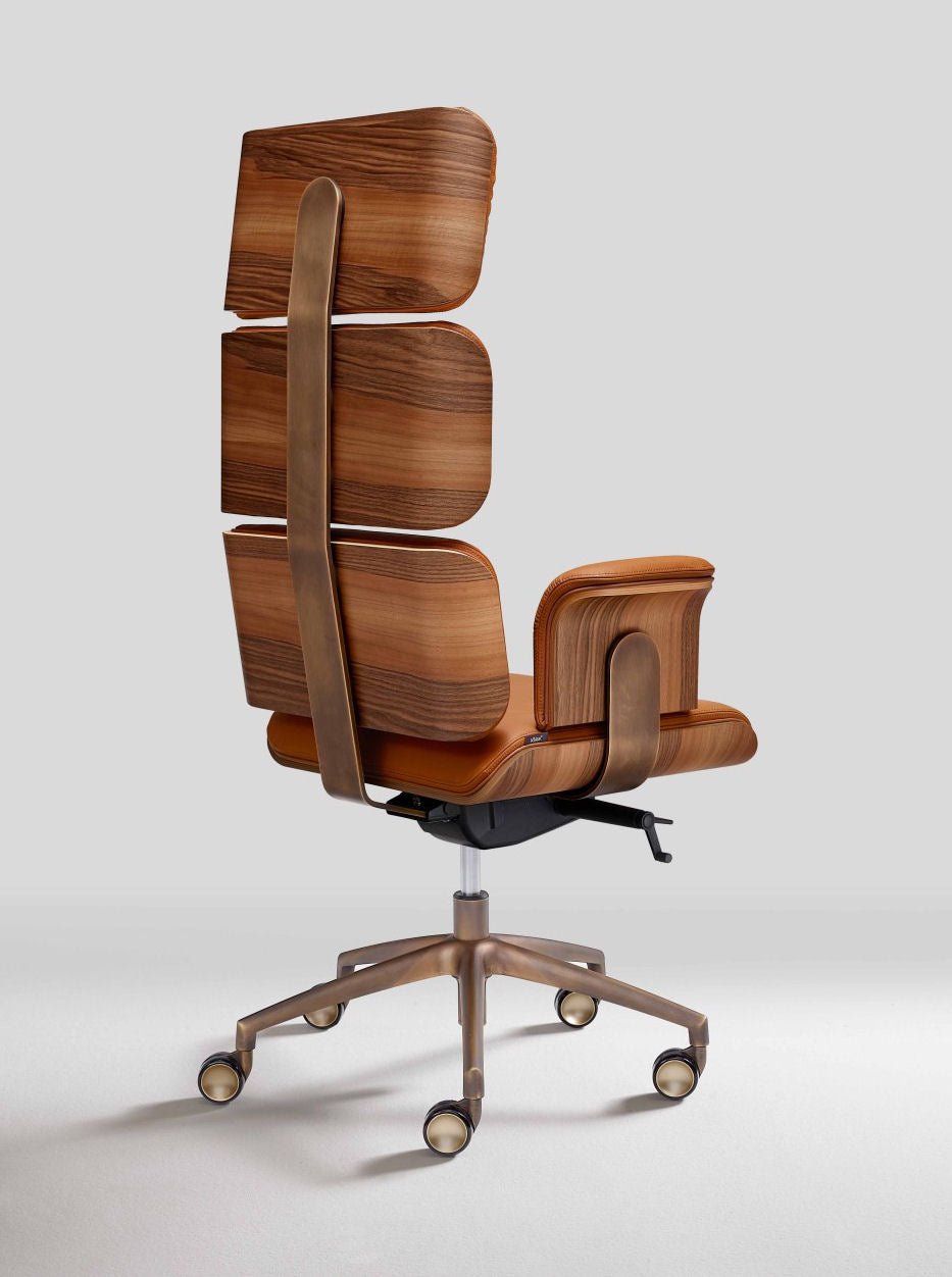 Presidential Swivel Armchair Armadillo In Genuine Leather And Bronze Base - |VESIMI Design|