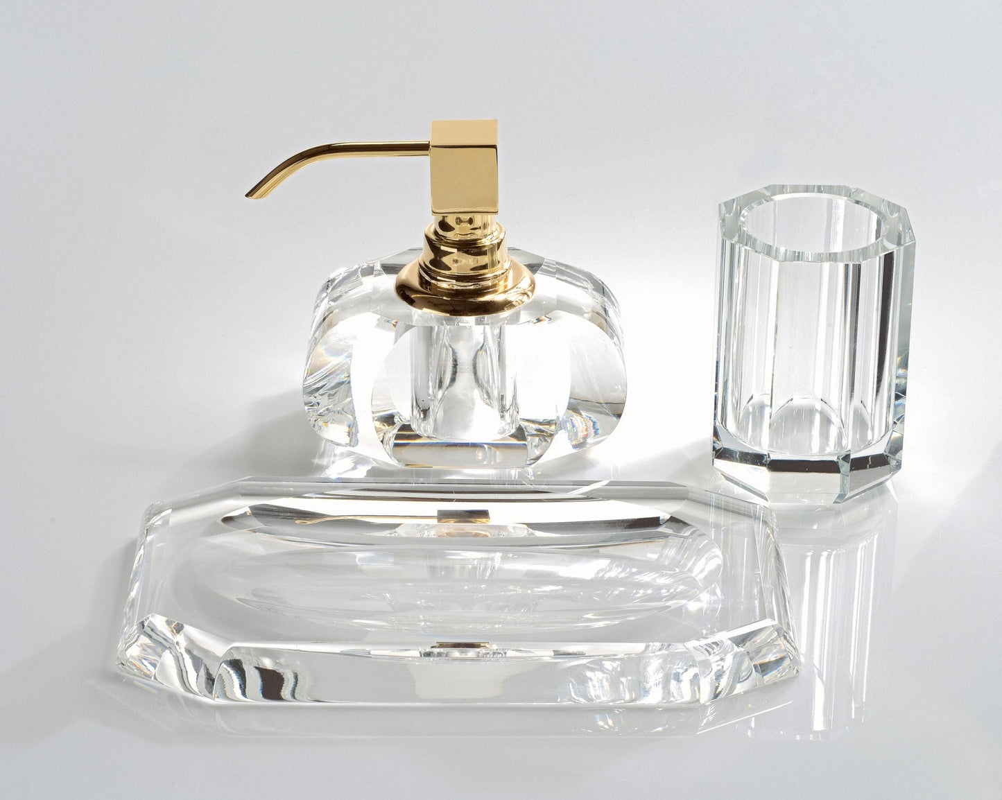 Shiny Gold Glass Liquid Soap Dispenser | Crystal Clear - |VESIMI Design| Luxury Bathrooms and Home Decor