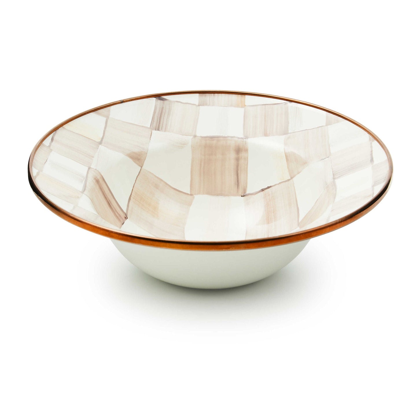 Smaltovaná snídaňová miska Mocha Check od MacKenzie-Childs s kávovým kostkovaným vzorem, Waterfall Bathrooms.