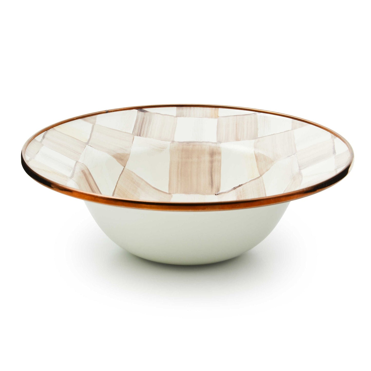 Smaltovaná snídaňová miska Mocha Check od MacKenzie-Childs s kávovým kostkovaným vzorem, Waterfall Bathrooms.