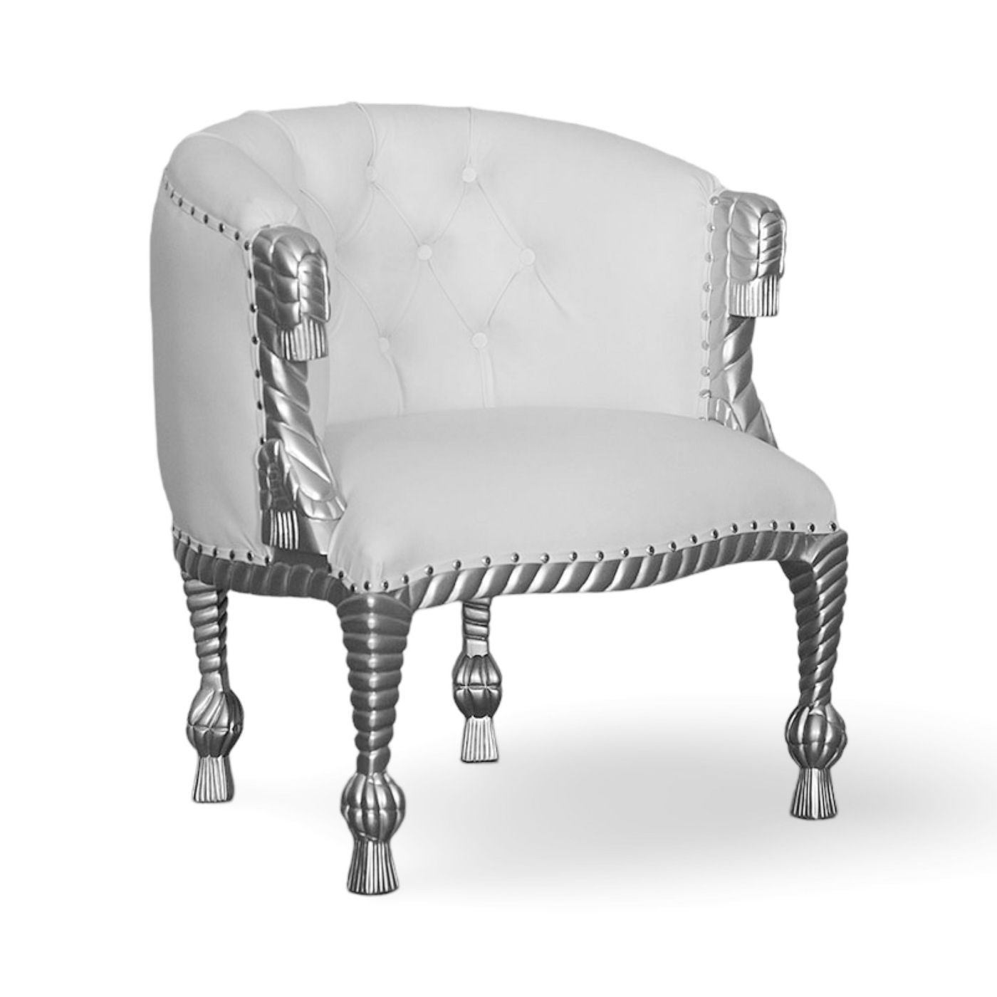 White & Silver Mahogany Heavy Carved Armchair - |VESIMI Design| Luxury Bathrooms and Home Decor