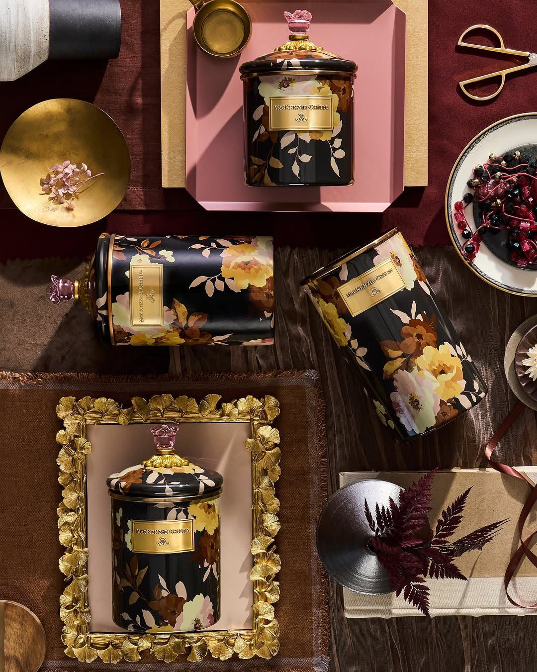 Wild Rose Brown jídelní talíř MacKenzie-Childs