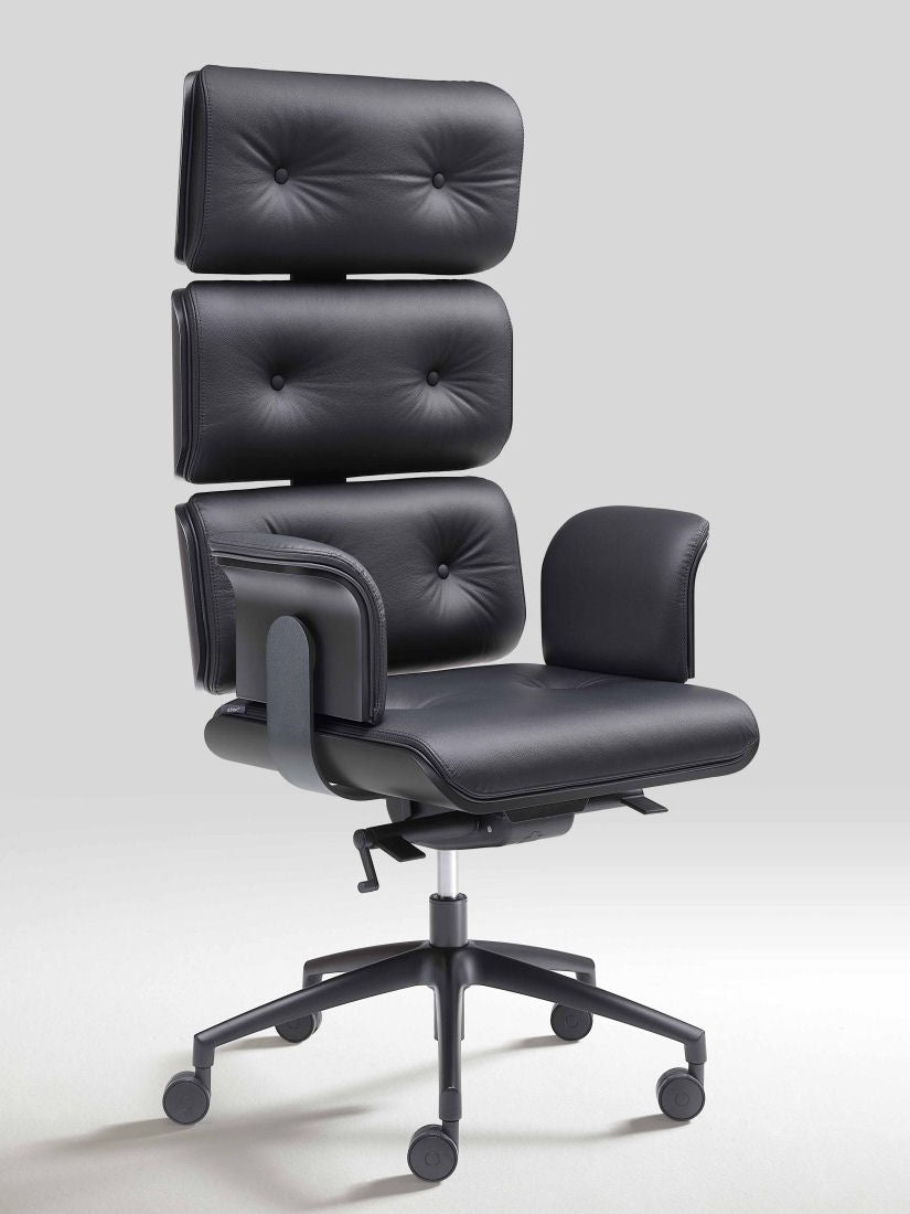 Armadillo Matt Black Luxury Office Chair with High Back / Genuine Italian Leather - |VESIMI Design|