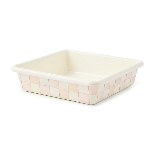 Čtvercová ocelová forma na pečení s ručně malovaným růžovým kostkovaným vzorem Rosy Check Square Baking Pan MacKenzie-Childs Waterfall Bathrooms