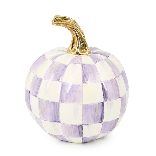 Dekorace mini dýně Violet Check od MacKenzie-Childs s fialovým kostkovaným vzorem, Waterfall Bathrooms.
