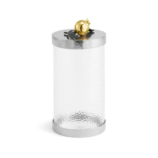 Sada dóz Pomegranate od Michael Aram ve velikostech XS, SM, MD a LG, vyrobených ze skla s víčky v provedení Niklovaná, Zlacená a Oxidovaná úprava, Waterfall Bathrooms.

