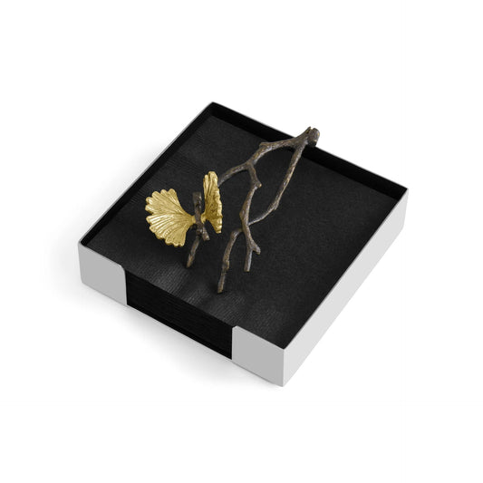 Držák na koktejlové ubrousky Butterfly Ginkgo od Michael Aram z mosazi a nerezové oceli, s motivem motýlích ginkgo listů, Waterfall Bathrooms.

