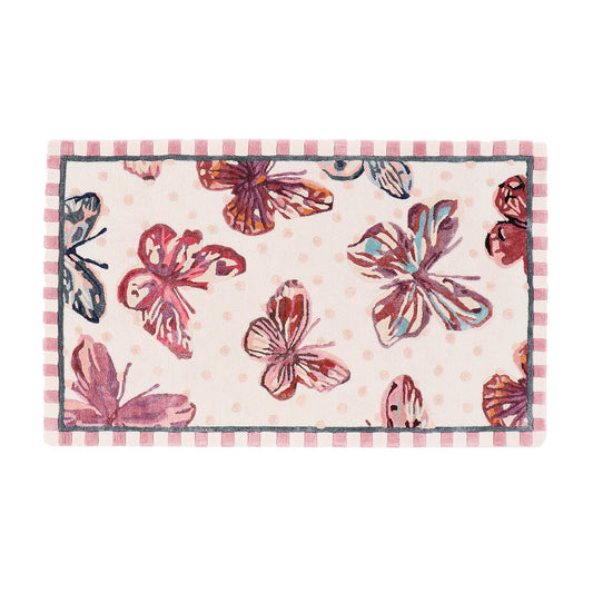 Koberec Eternity Butterfly od MacKenzie-Childs, motiv motýlů, 91 x 152 cm.
