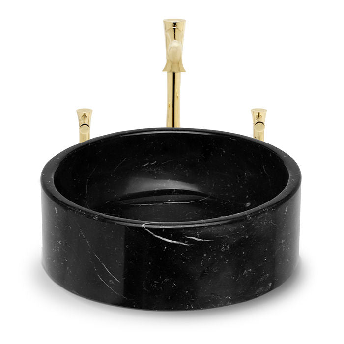 Koi Round Marble Black Vessel Sink by Maison Valentina - |VESIMI Design| Luxury Bathrooms and Home Decor