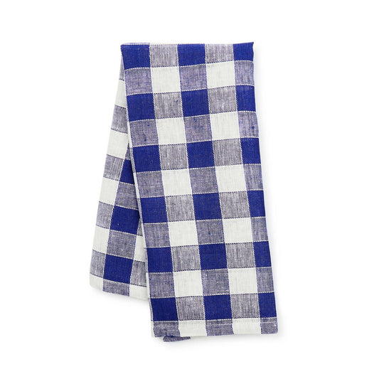 Lněná utěrka na nádobí Navy Check od MACKENZIE-CHILDS, modrý kostkovaný vzor, 100% len, v kombinaci s prvky kolekce Royal Check pro stylovou kuchyni, Waterfall Bathrooms.
