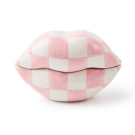 Luxusní keramická dóza na šperky ve tvaru rtů MacKenzie-Childs Rosy Lips růžovo-bílá Waterfall Bathrooms