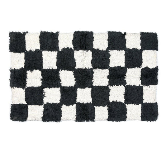 Luxusní bavlněná koupelnová předložka MacKenzie-Childs Checkerboard Black s černým šachovnicovým vzorem Waterfall Bathrooms