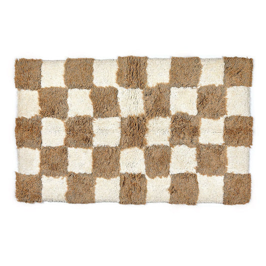 Luxusní bavlněná koupelnová předložka MacKenzie-Childs Checkerboard Taupe s šedohnědým šachovnicovým vzorem Waterfall Bathrooms