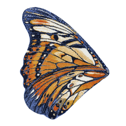 Luxusní koupelnová předložka Mariposa od Abyss & Habidecor ve tvaru detailně vykresleného oranžového a tmavě modrého motýlího křídla Waterfall Bathrooms