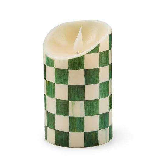 Luxusní zelená LED svíčka MacKenzie-Childs Emerald Check se smaragdovým vzorem a výškou 13 cm Waterfall Bathrooms