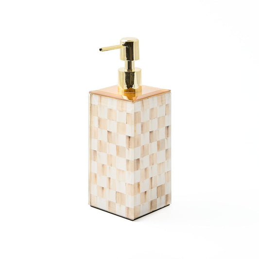 Luxusní skleněný dávkovač mýdla MacKenzie-Childs Mocha Check s kávovo-bílým vzorem Waterfall Bathrooms