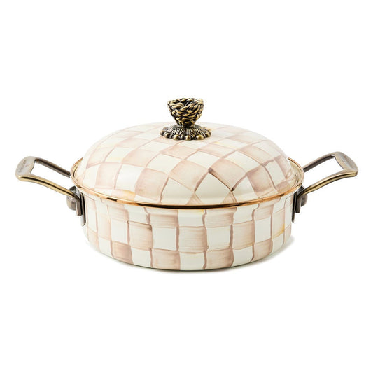 Luxusní smaltovaný kastrol 3 l ø 26 cm MacKenzie-Childs Mocha Check s poklicí Waterfall Bathrooms