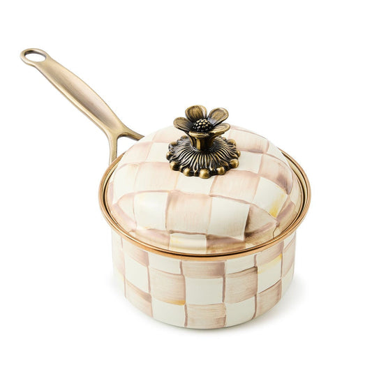 Luxusní smaltovaný rendlík 1 l ø 14 cm MacKenzie-Childs Mocha Check s poklicí Waterfall Bathrooms